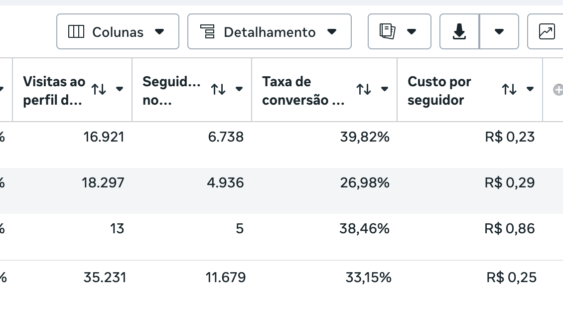 Crescimento de seguidores no gerenciador de anúncios