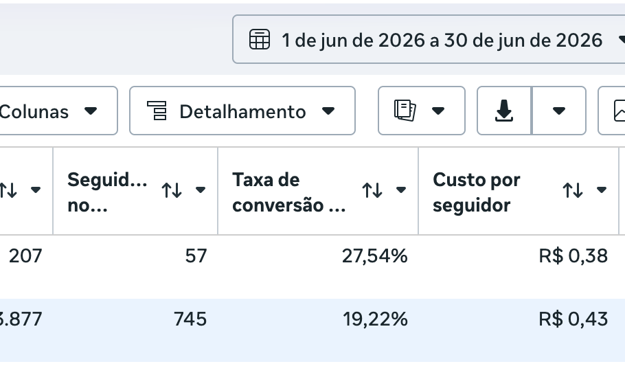Crescimento de seguidores no gerenciador de anúncios