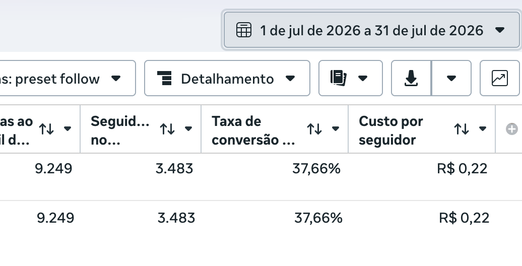 Crescimento de seguidores no gerenciador de anúncios