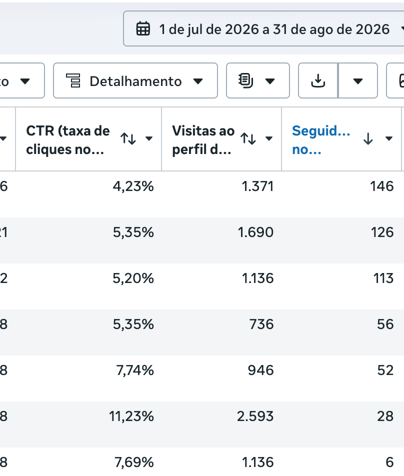 Crescimento de seguidores no gerenciador de anúncios